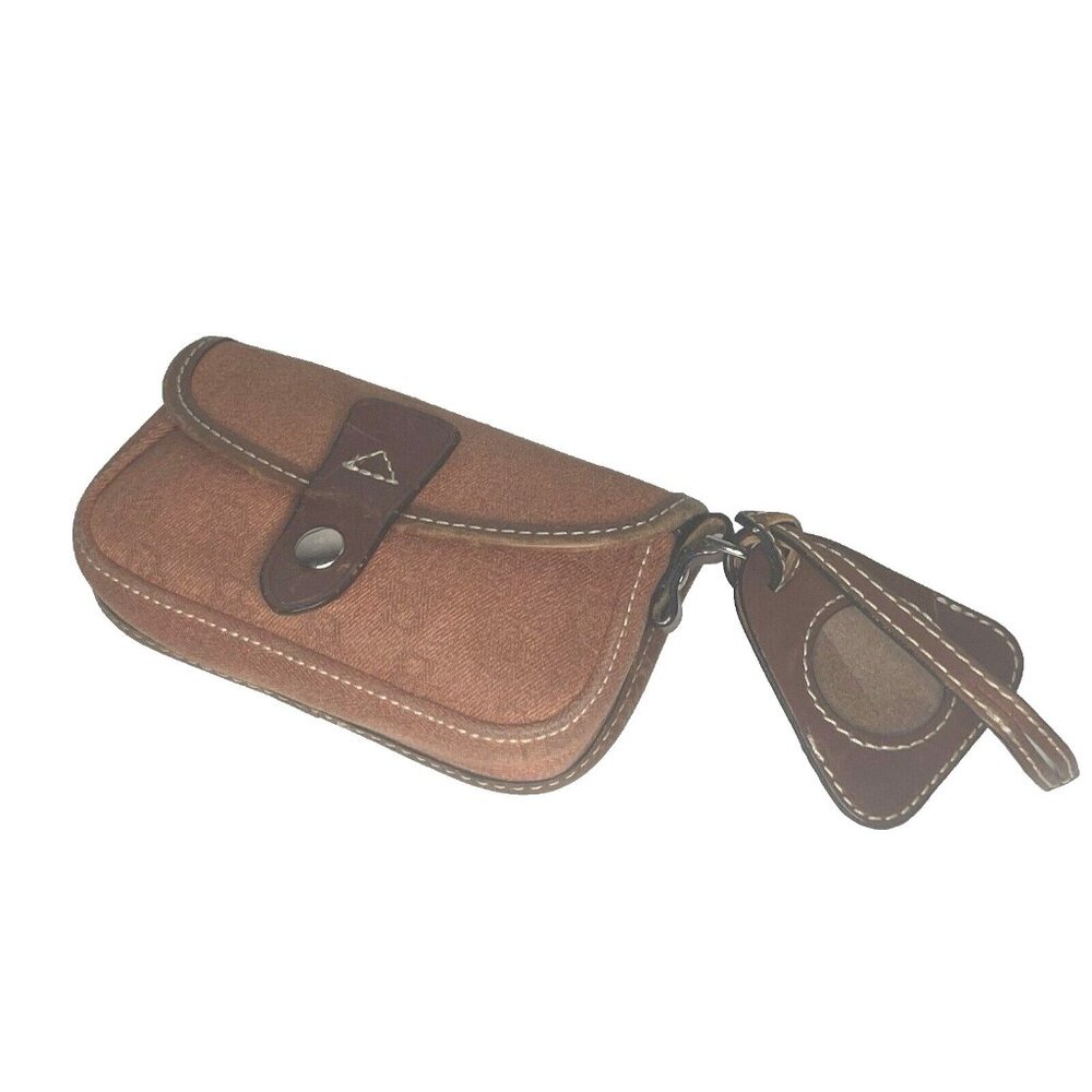 Vtg DOONEY & BOURKE Signature Canvas Small Wristlet Bag Fold Snap w Leather Trim